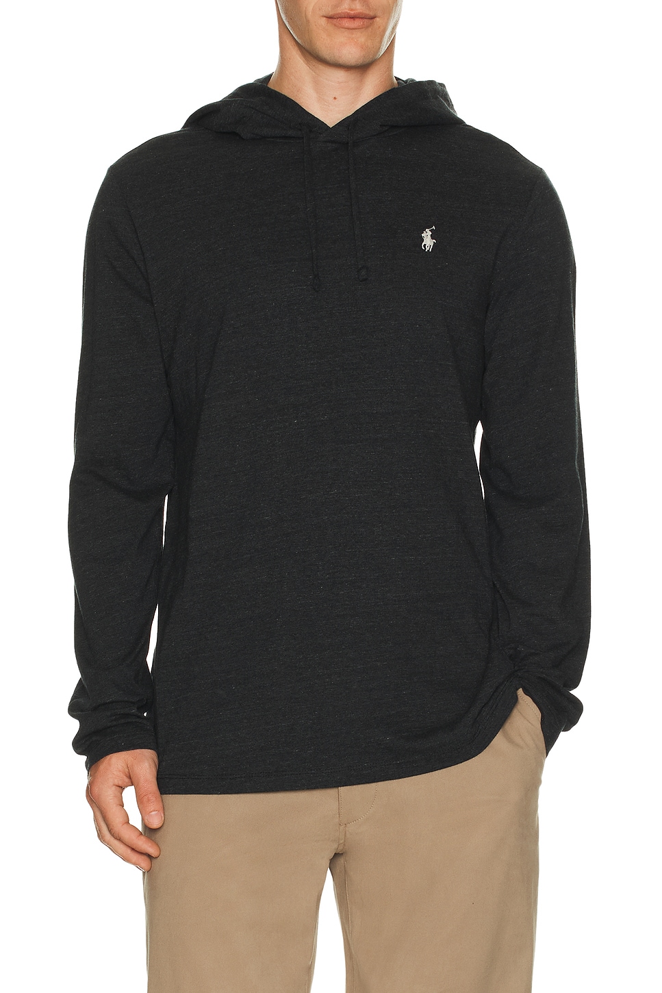 Image 1 of Polo Ralph Lauren Long Sleeve Hooded T-Shirt in Black Marl Heather