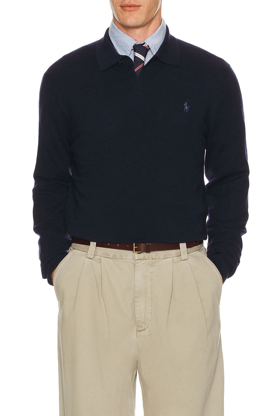 Image 1 of Polo Ralph Lauren Lux Merino Johnny Collar Sweater in Hunter Navy