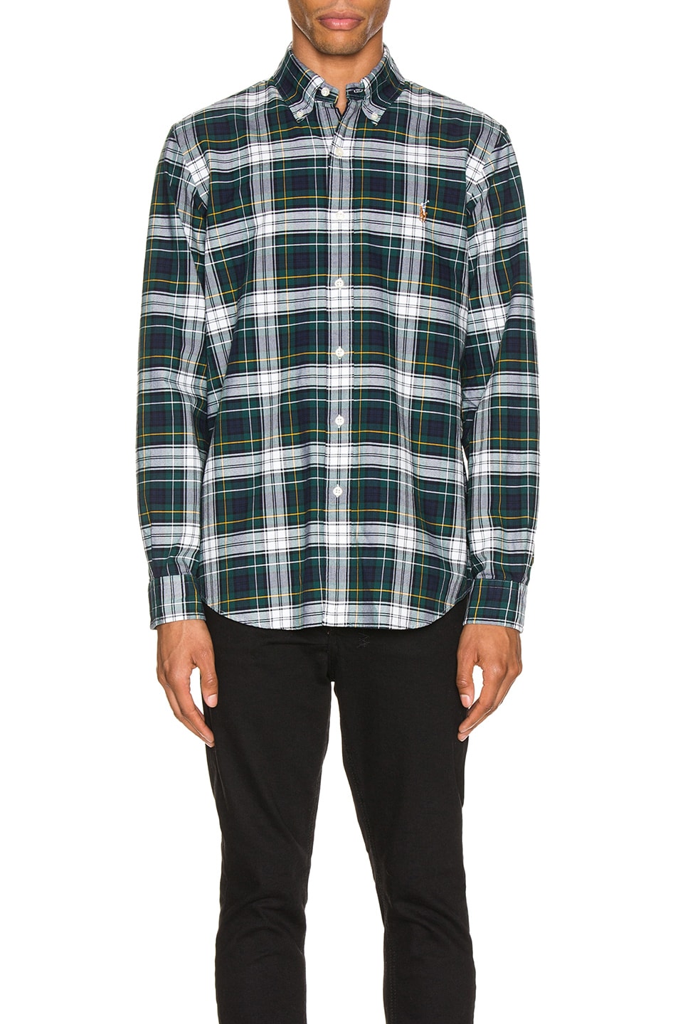 Image 1 of Polo Ralph Lauren Long Sleeve Oxford Shirt in Evergreen & Zest