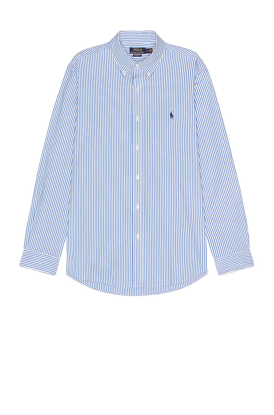 Image 1 of Polo Ralph Lauren Poplin Long Sleeve Shirt in Light Blue & White