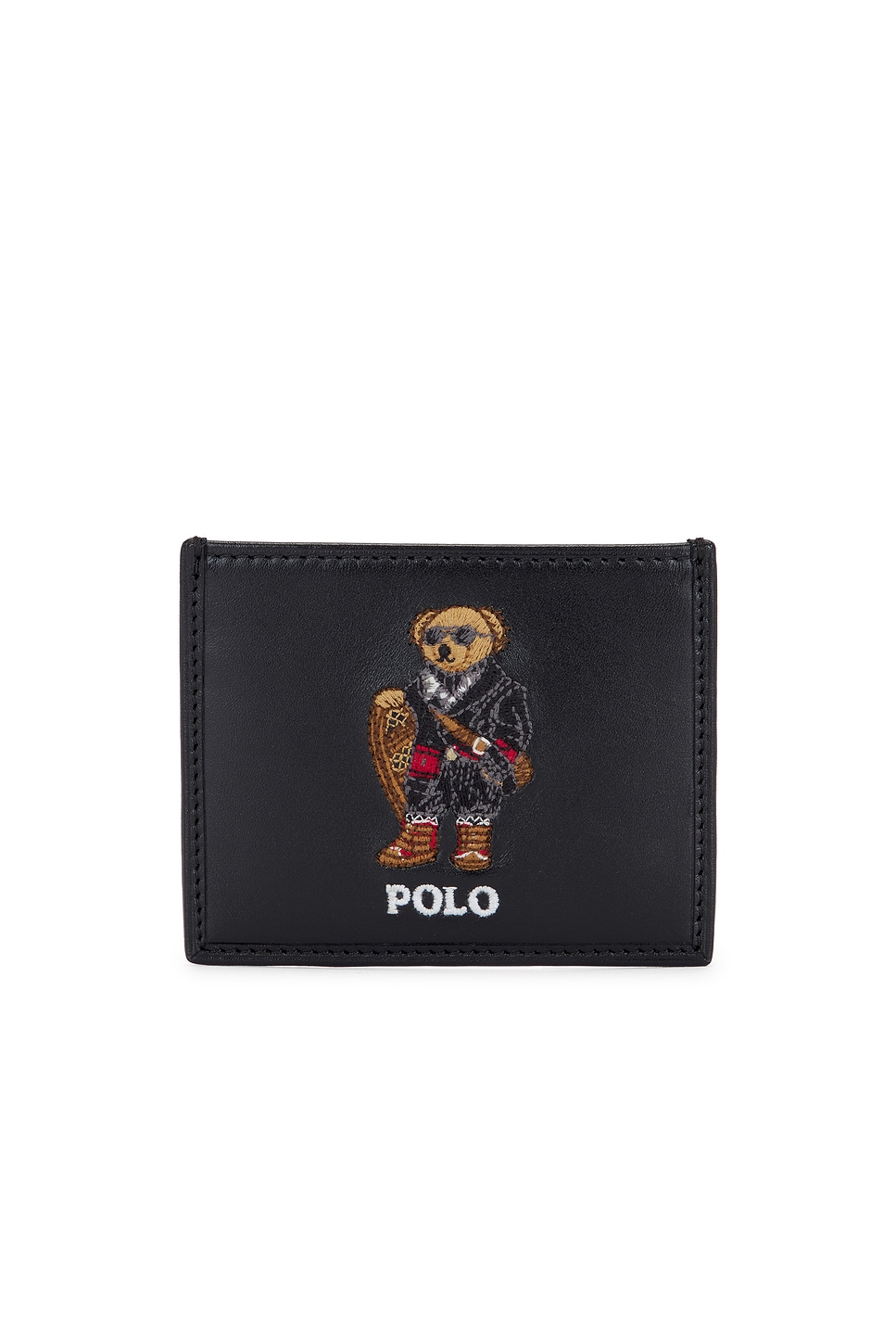 Polo Ralph Lauren Leather Holiday Bear Card Case In Black