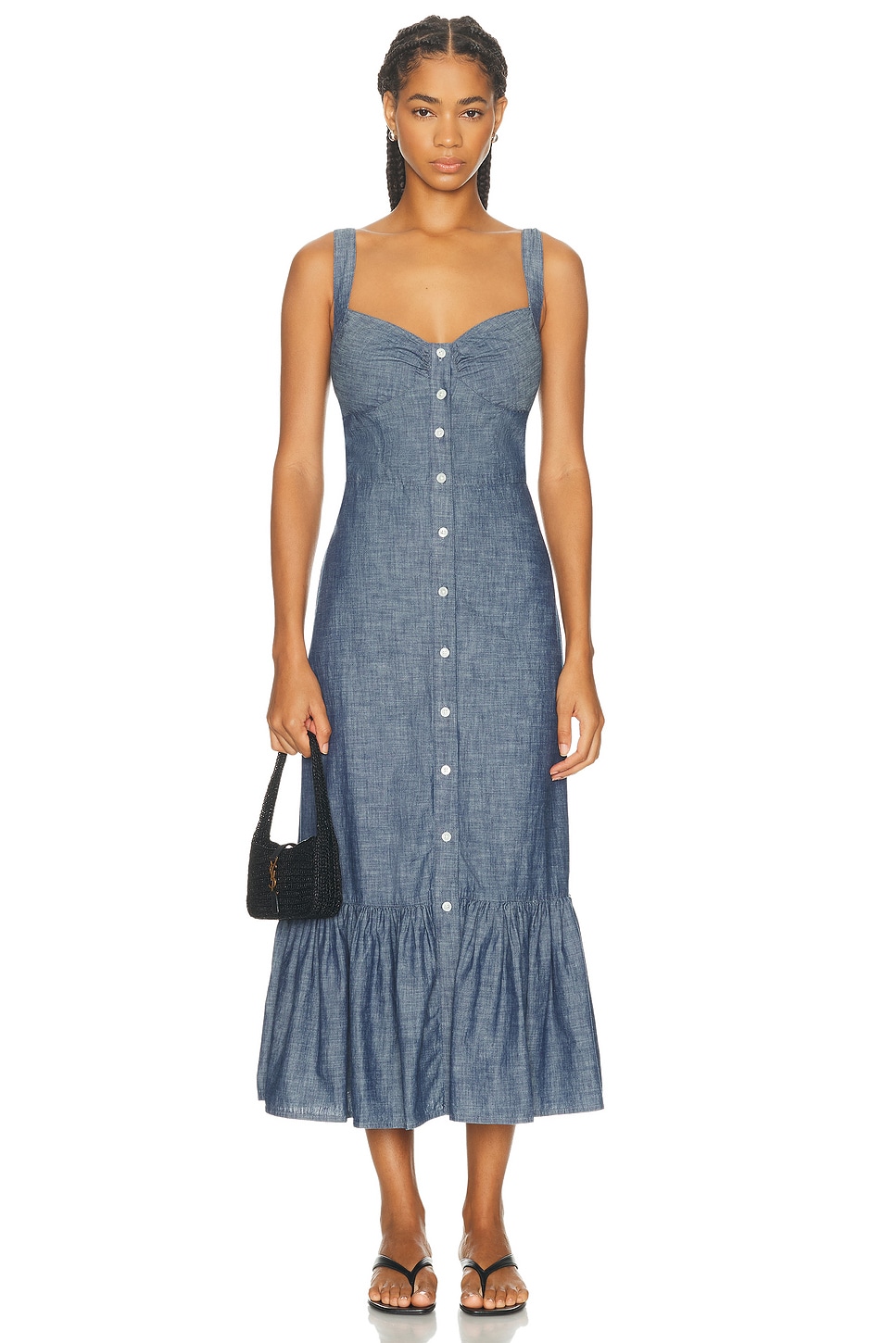 Image 1 of Polo Ralph Lauren Button Front Midi Dress in Chambray