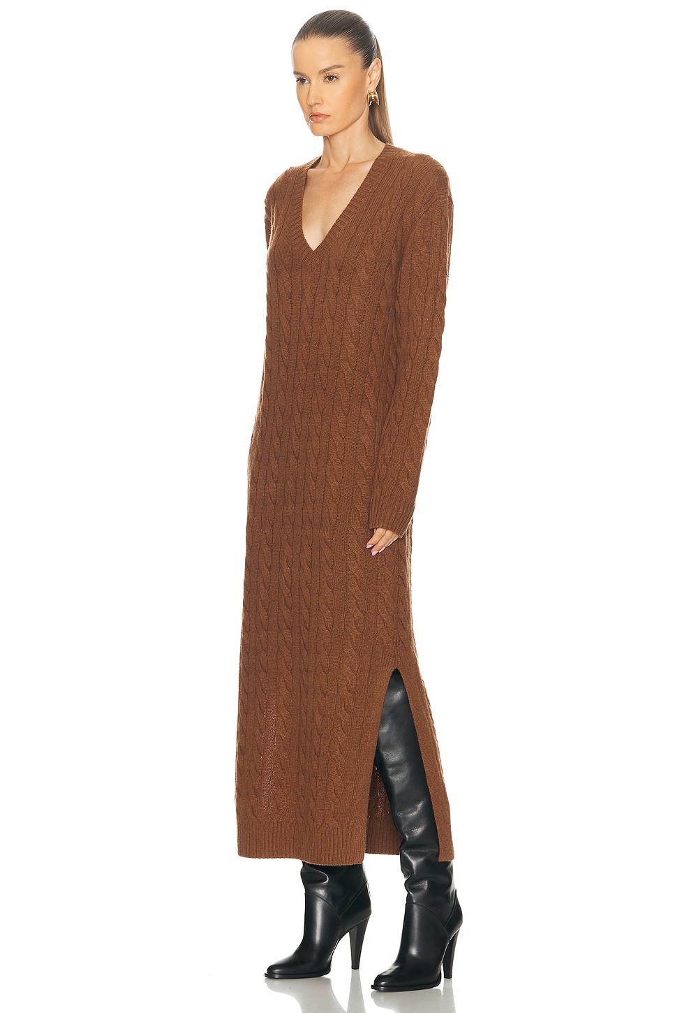 Polo Ralph Lauren Cable-knit V-neck Sweater Dress In Brown