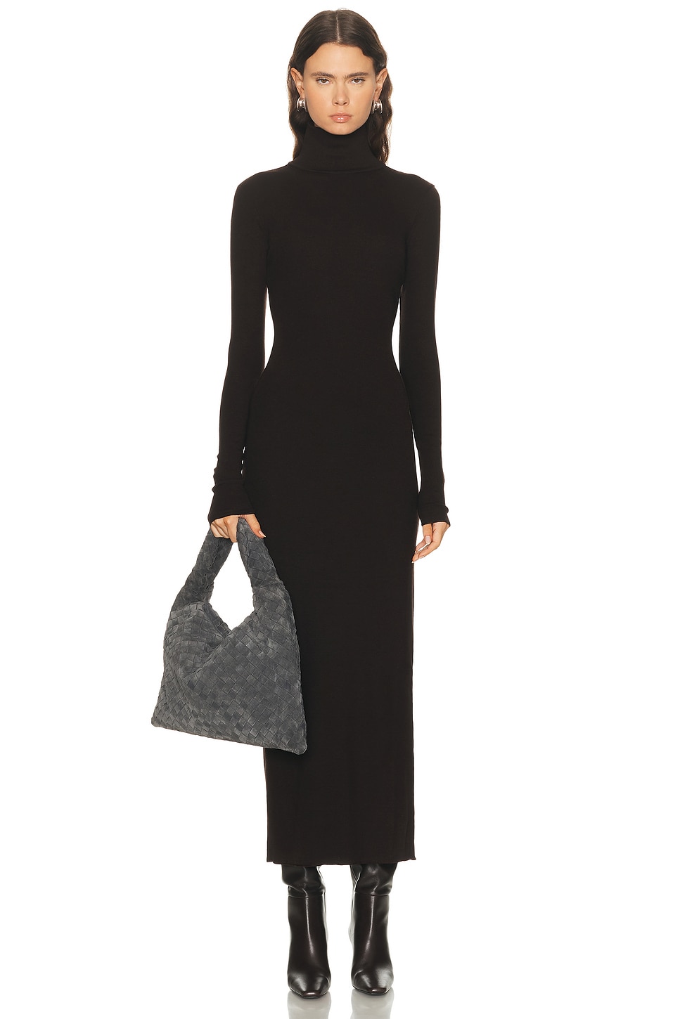 Image 1 of Polo Ralph Lauren Long Sleeve Column Dress in Brown Melange