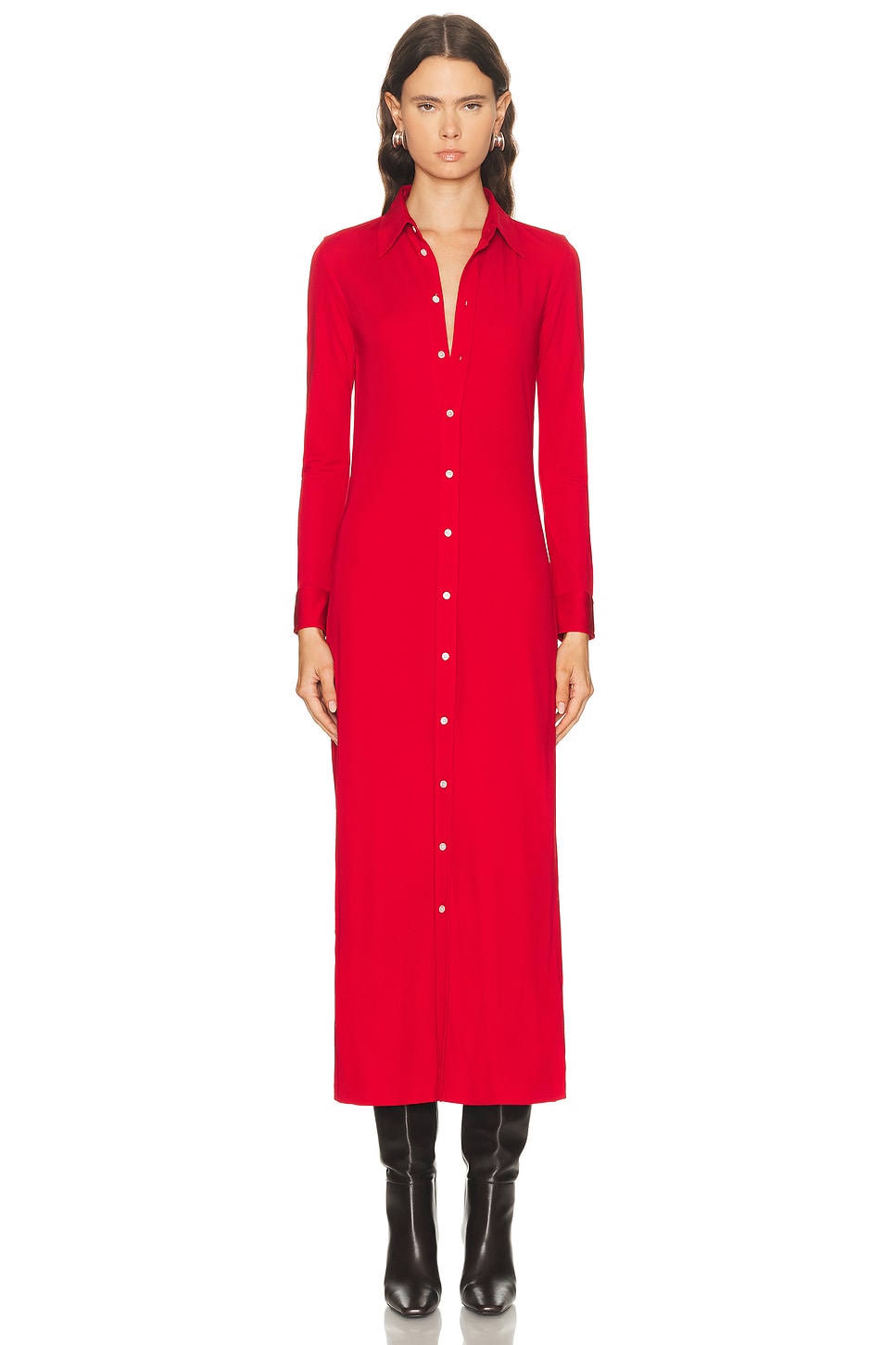Polo Ralph Lauren Button Down Long Dress In Red