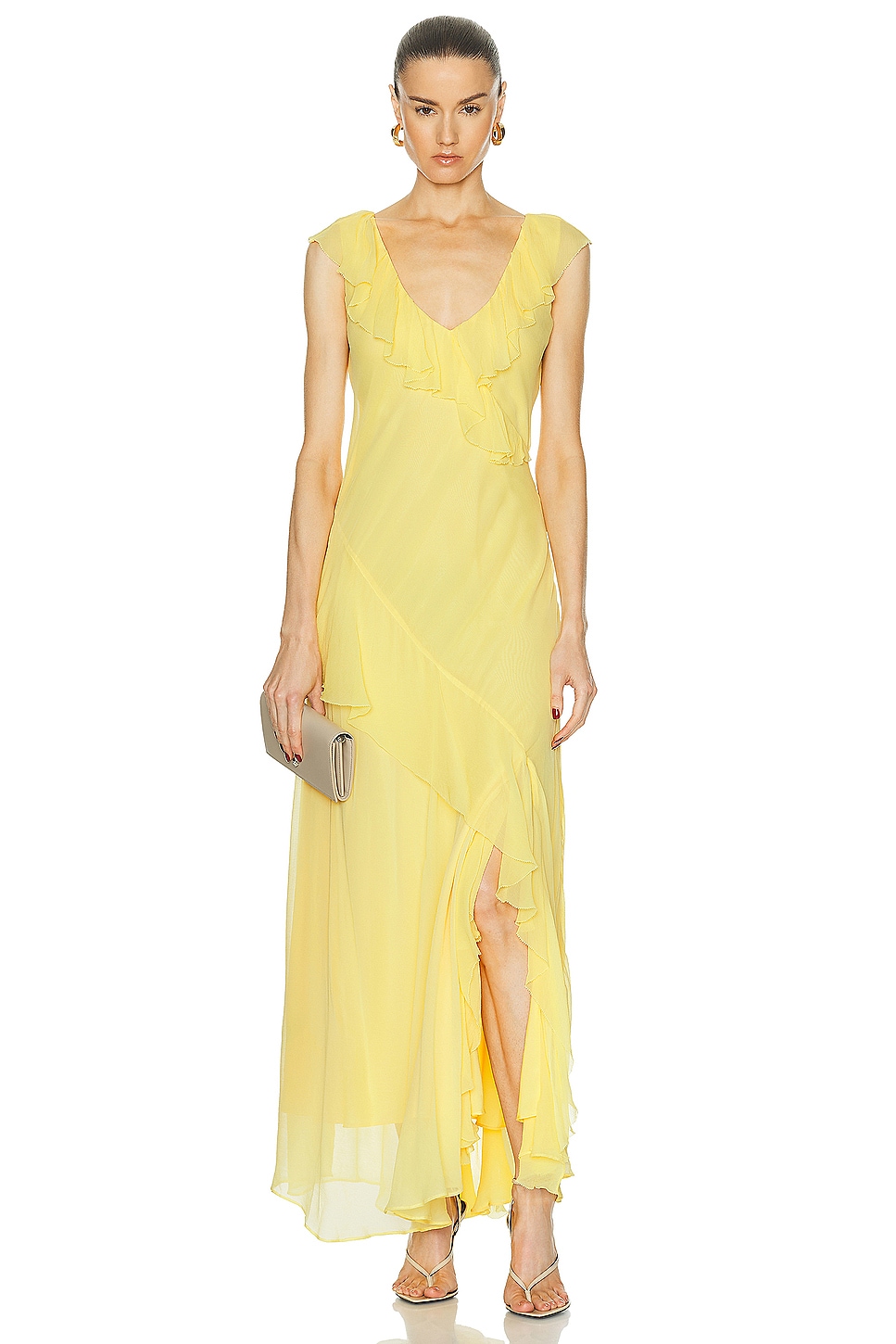 Image 1 of Polo Ralph Lauren Crinkle Chiffon Dress in Sunfish Yellow