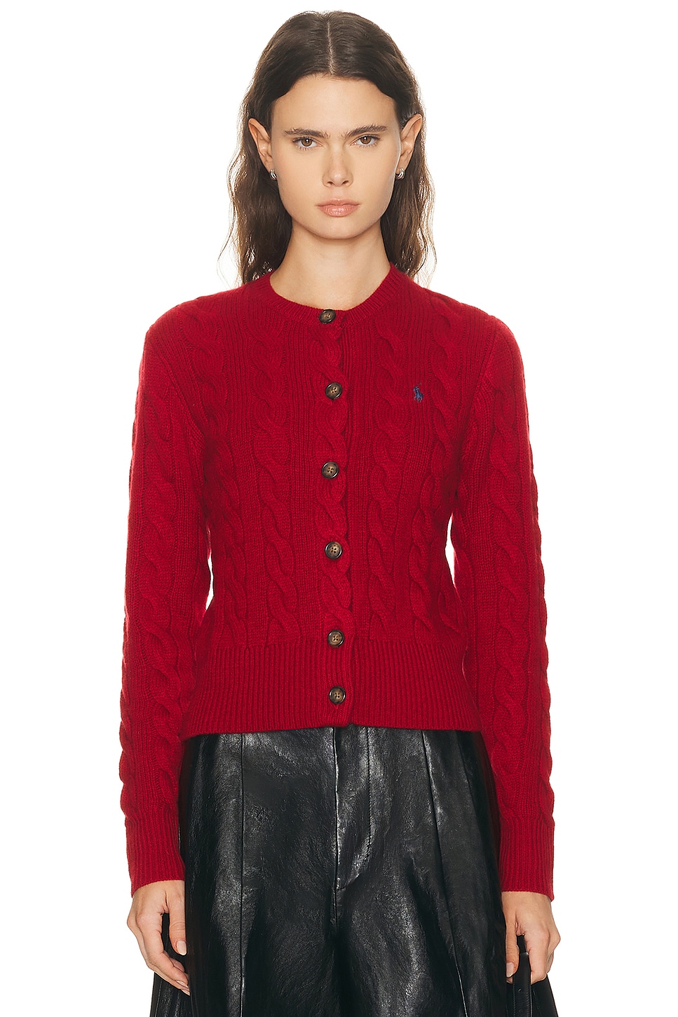 Image 1 of Polo Ralph Lauren Crewneck Cardigan in Fireside Red