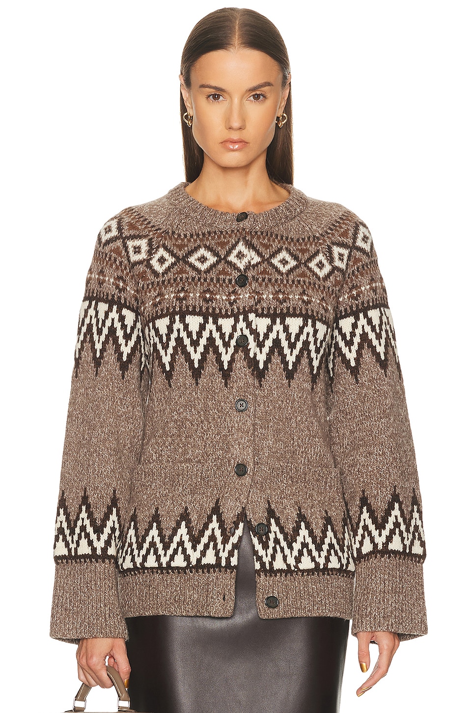 Image 1 of Polo Ralph Lauren Crewneck Cardigan in Mushroom Multi