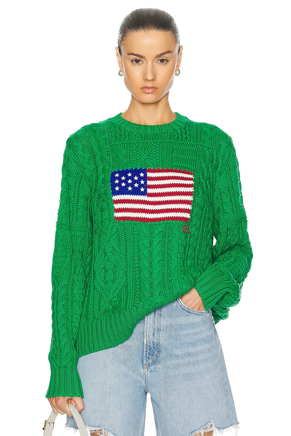 Image 1 of Polo Ralph Lauren Flag Knit Pullover Sweater in Stem Green