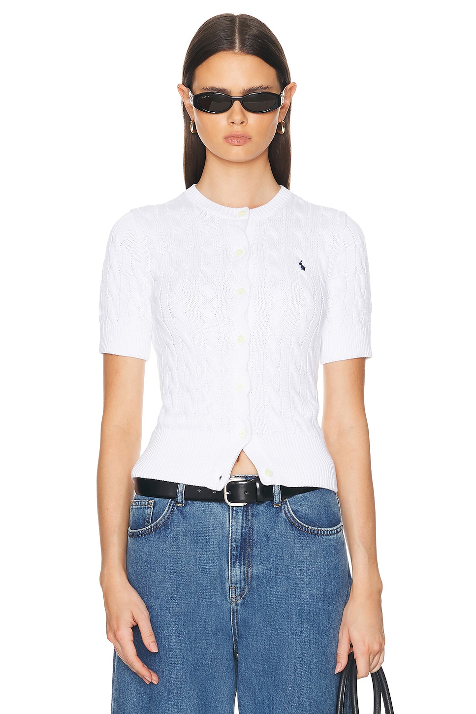 Image 1 of Polo Ralph Lauren Short Sleeve Cardigan in White