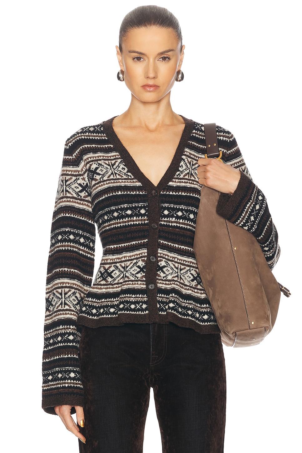 Shop Polo Ralph Lauren Long Sleeve Cardigan In Brown Multi