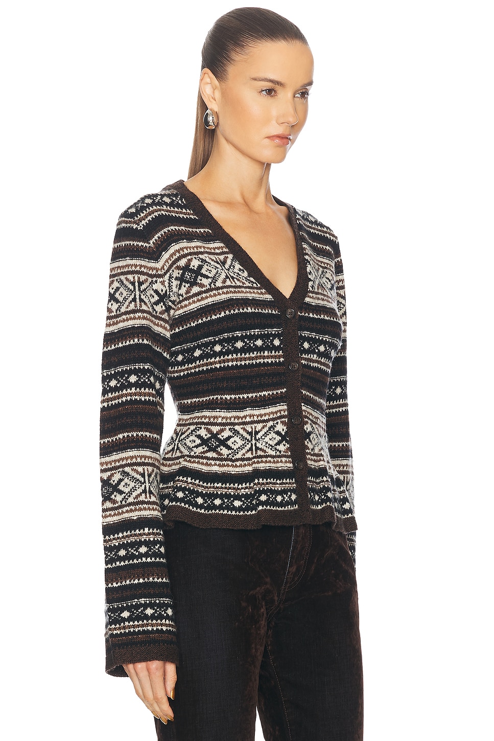 Shop Polo Ralph Lauren Long Sleeve Cardigan In Brown Multi