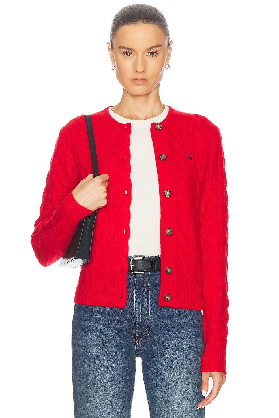 Shop Polo Ralph Lauren Long Sleeve Cardigan In Fall Red