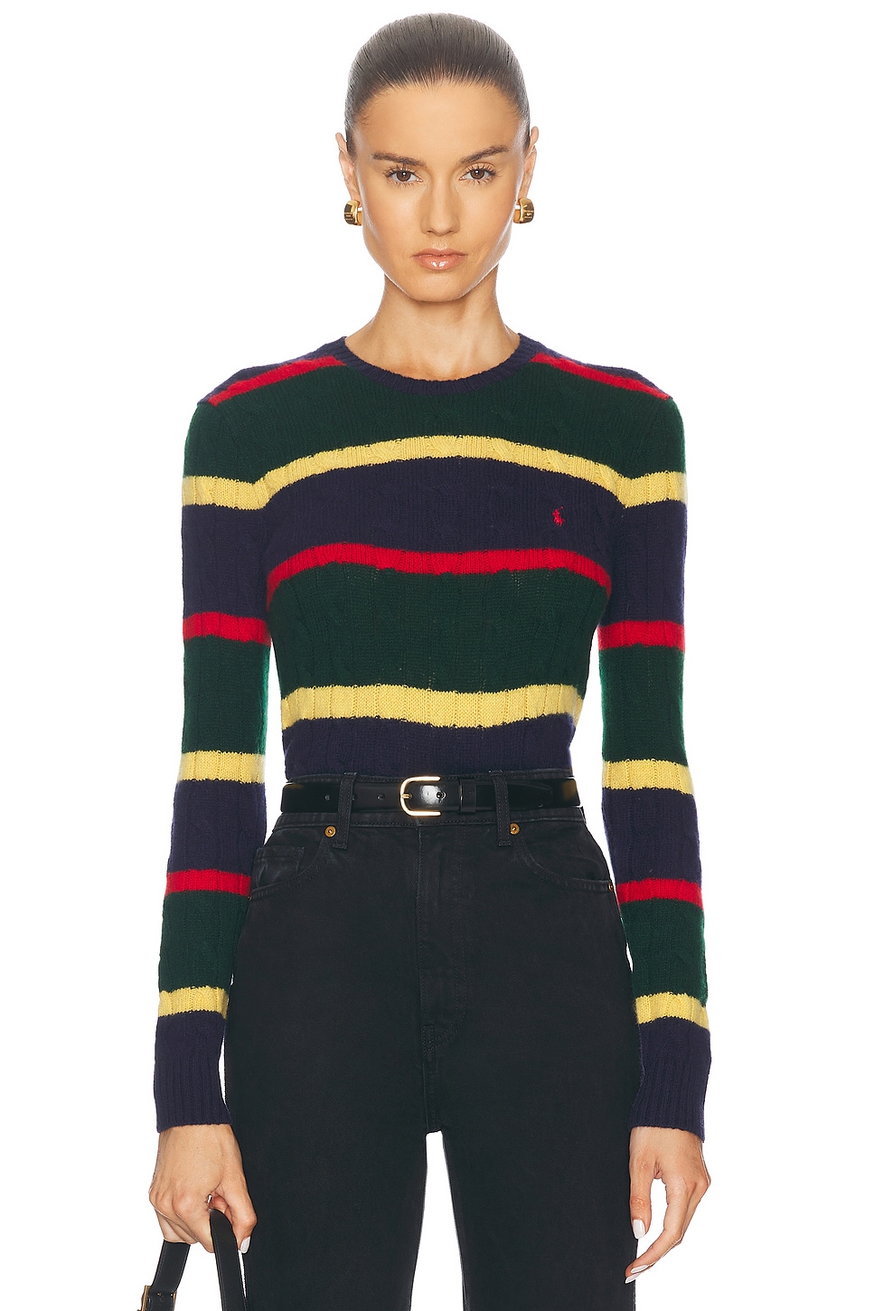 Image 1 of Polo Ralph Lauren Long Sleeve Sweater in Navy Multi Stripe