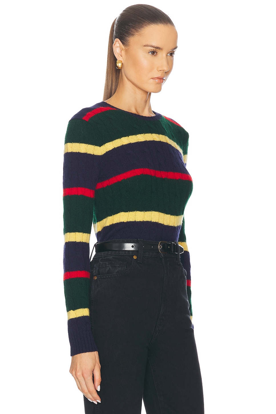 Shop Polo Ralph Lauren Long Sleeve Sweater In Navy Multi Stripe