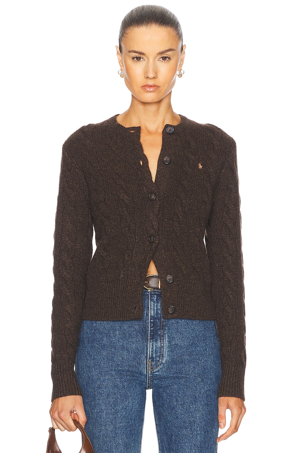 Image 1 of Polo Ralph Lauren Long Sleeve Cardigan in Dark Brown Marble