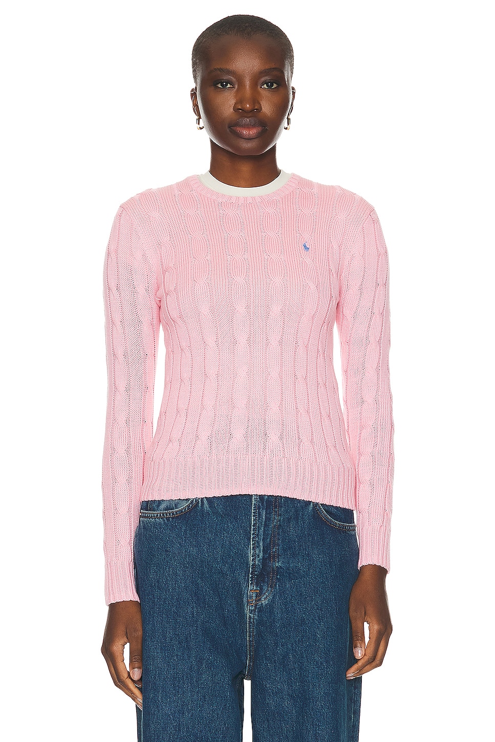 Image 1 of Polo Ralph Lauren Julianna Long Sleeve Pullover Sweater in Carmel Pink