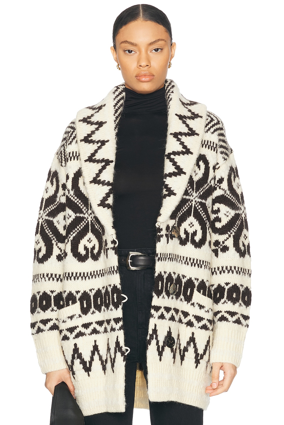 Image 1 of Polo Ralph Lauren Long Sleeve Cardigan in Cream Brown Multi