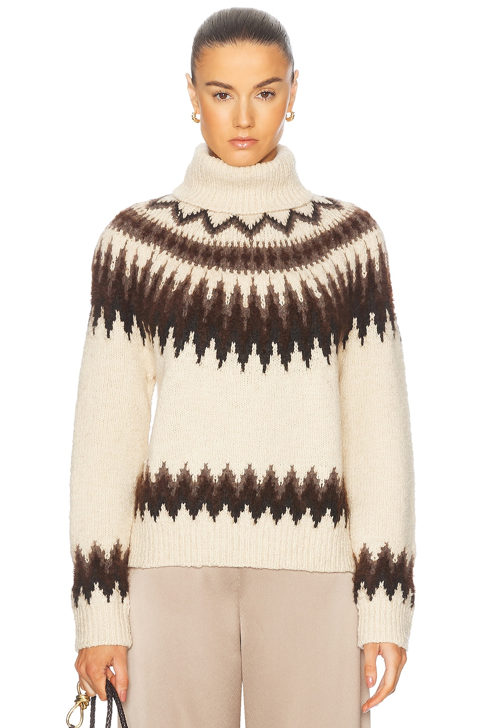 Image 1 of Polo Ralph Lauren Long Sleeve Sweater in Cream & Brown Multi