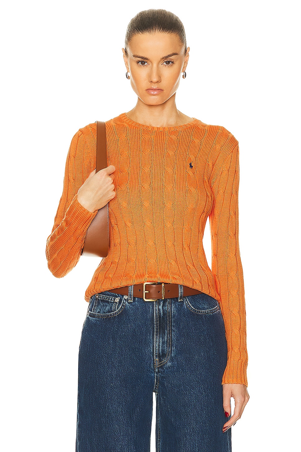 Image 1 of Polo Ralph Lauren Julianna Long Sleeve Pullover Sweater in Sun Orange
