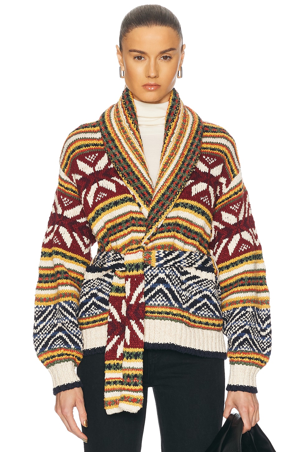Image 1 of Polo Ralph Lauren Multi-pattern Shawl Cardigan in Tan & Blue Multi