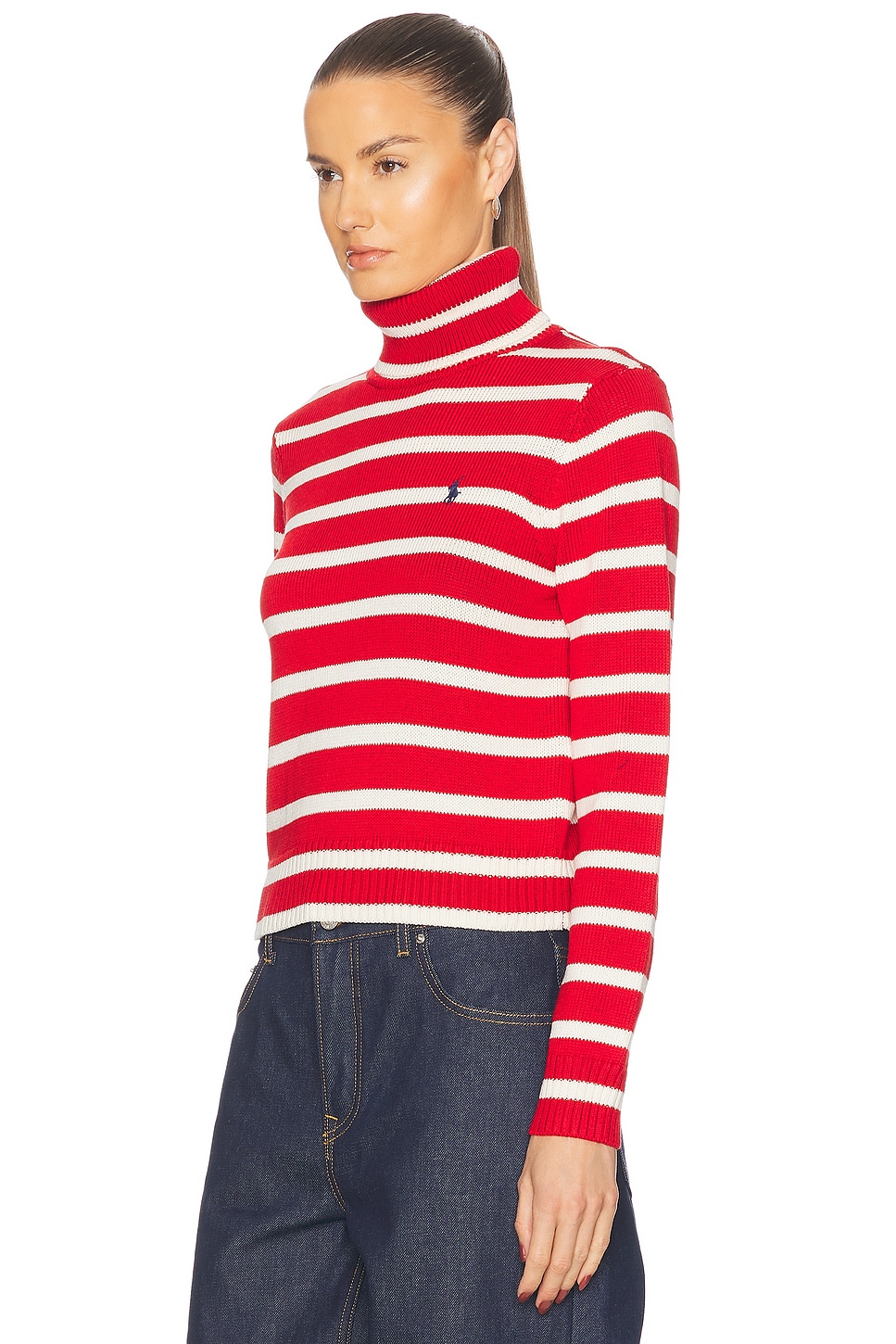 Polo Ralph Lauren Striped Cotton Turtleneck Sweater In Red Multi