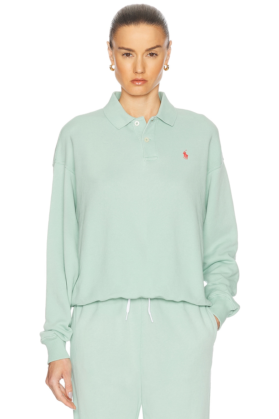 Long Sleeve Polo Sweatshirt in Mint