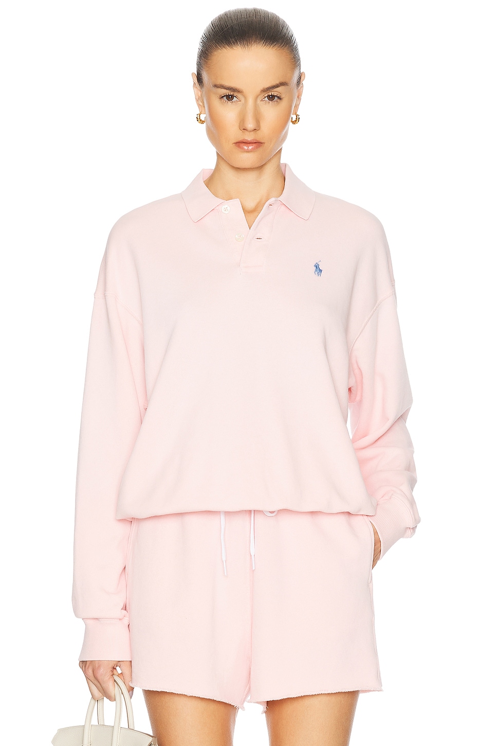 Long Sleeve Polo Sweatshirt in Pink
