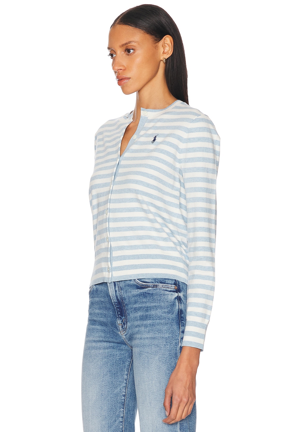 Image 2 of Polo Ralph Lauren Crew Neck Cardigan in Pond Blue Heather & Deckwash White