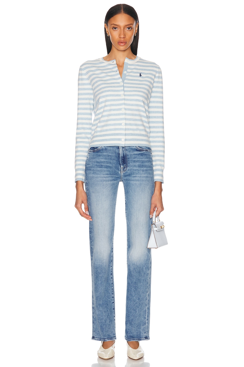 Image 4 of Polo Ralph Lauren Crew Neck Cardigan in Pond Blue Heather & Deckwash White