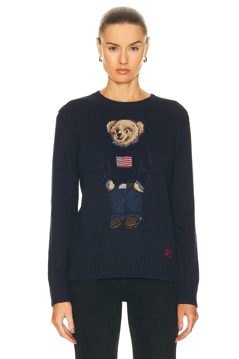 Image 1 of Polo Ralph Lauren Bear Long Sleeve Pullover Sweater in Navy Multi