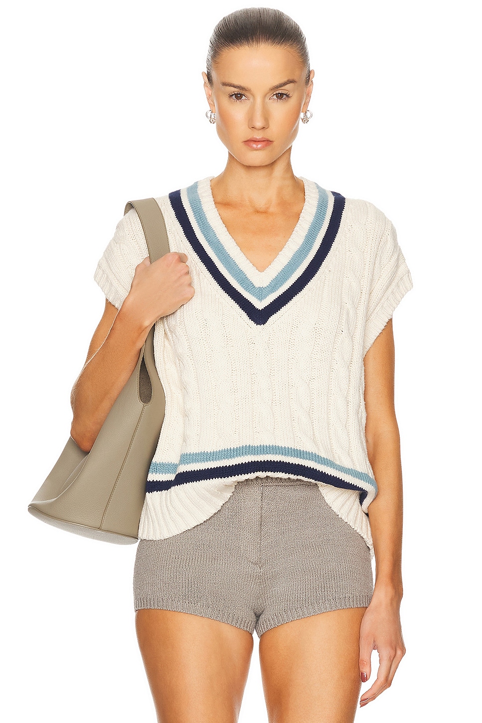 Sleeveless V Neck Pullover Sweater in Cream