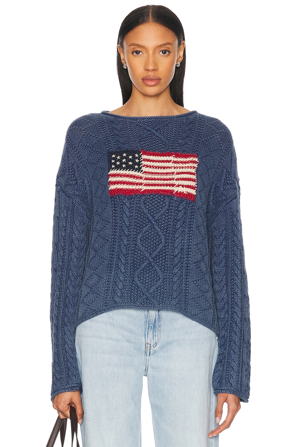 Boat Neck Pullover Sweater in Navy