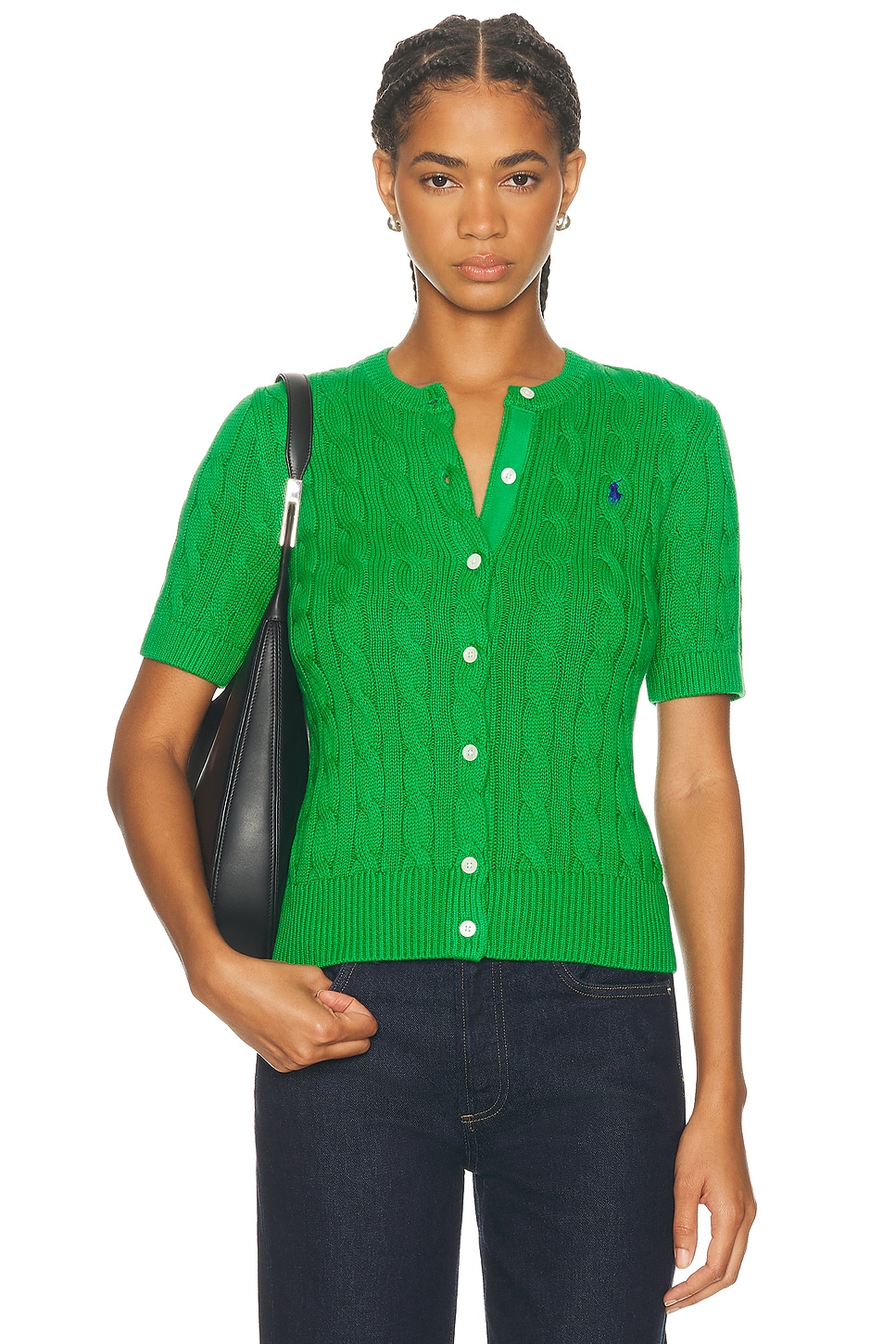 Image 1 of Polo Ralph Lauren Short Sleeve Crewneck Cardigan in Preppy Green