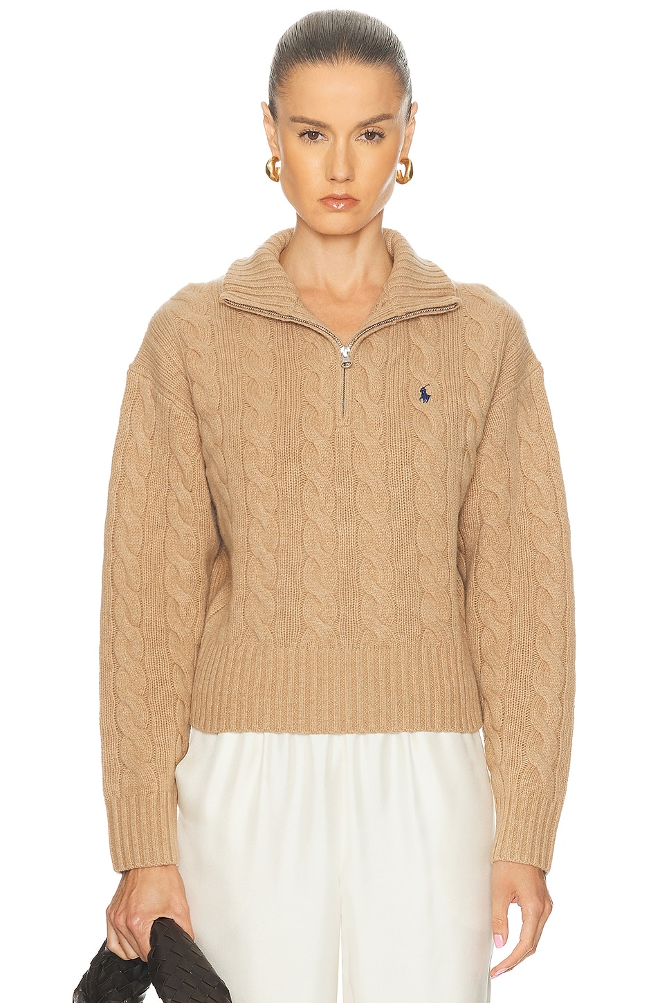 Image 1 of Polo Ralph Lauren Quarter Zip Sweater in Collection Camel Melange
