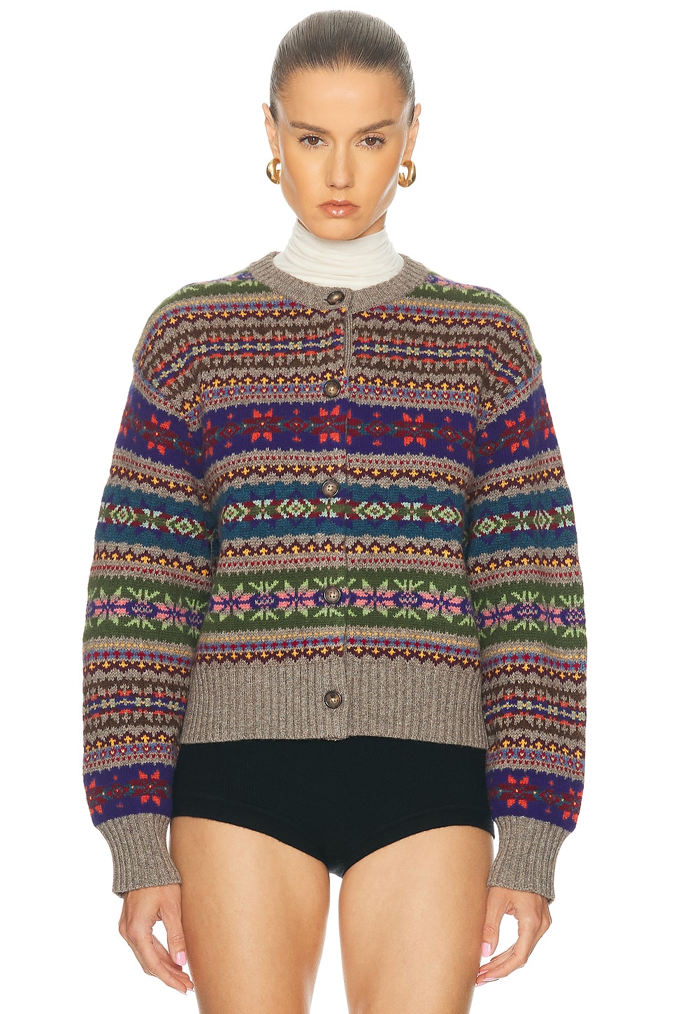 Image 1 of Polo Ralph Lauren Crewneck Cardigan in Tan Multi