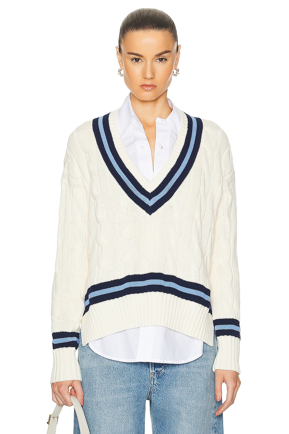 Image 1 of Polo Ralph Lauren Cricket Pullover Sweater in Cream & Navy