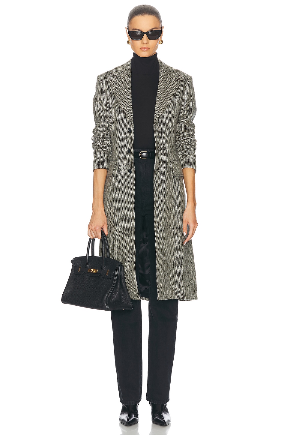 Shop Polo Ralph Lauren Herringbone Coat In Black & Cream Herringbone