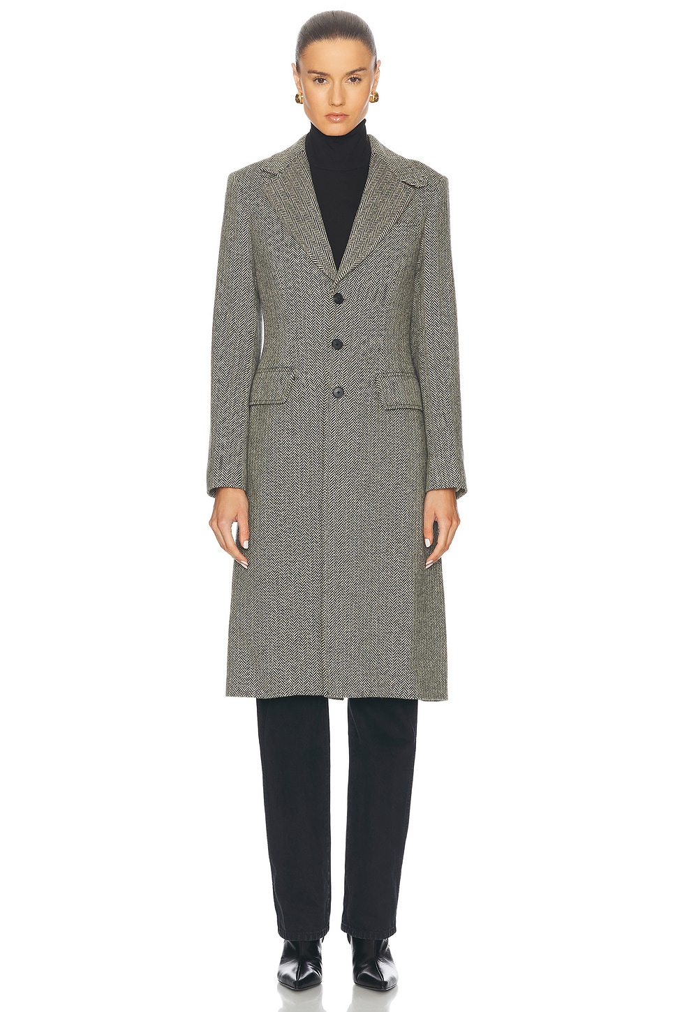 Shop Polo Ralph Lauren Herringbone Coat In Black & Cream Herringbone