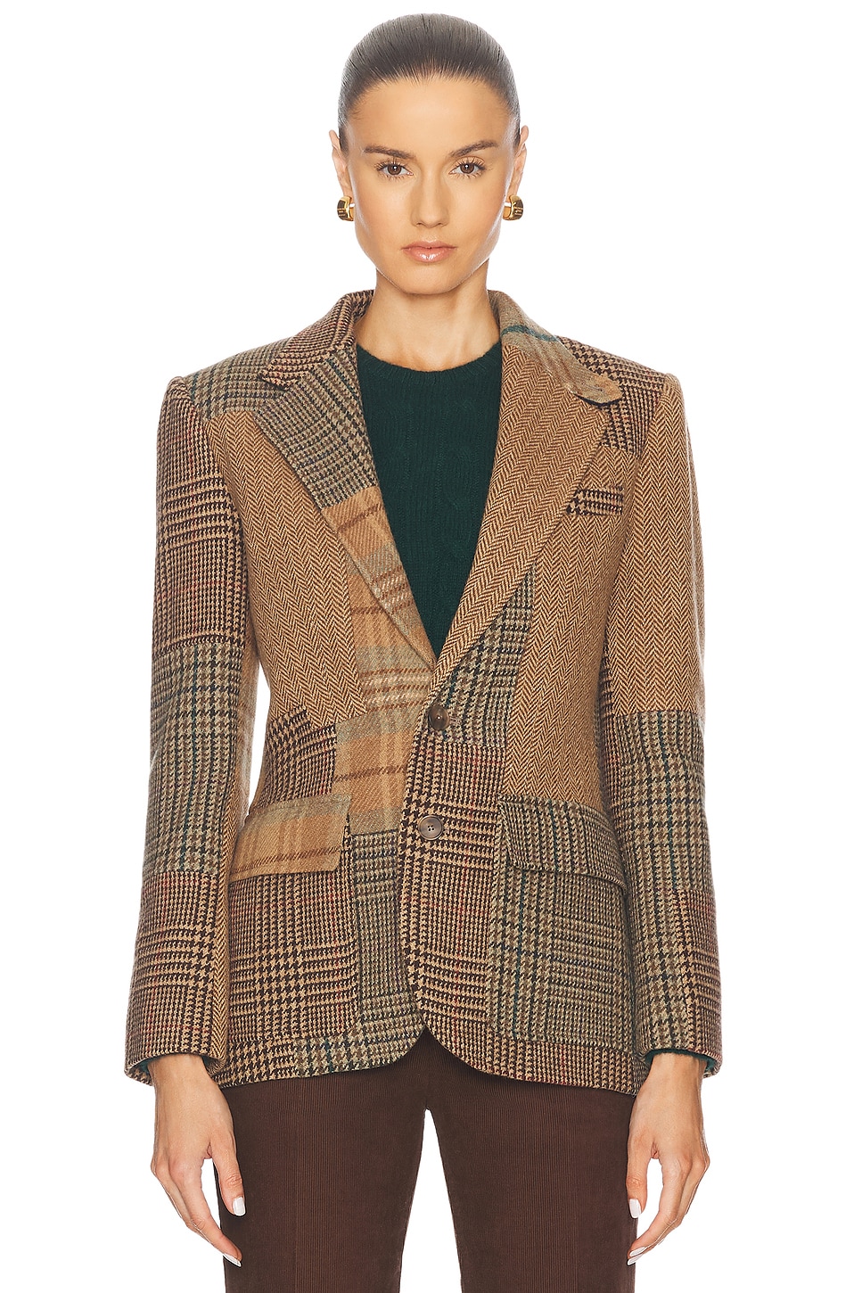 Shop Polo Ralph Lauren Patchwork Heritage Blazer In Olive & Brown Multi