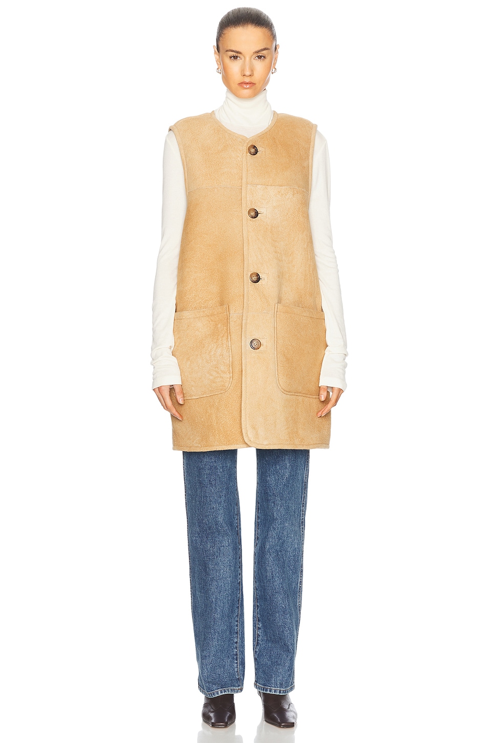 Reversible Sherpa Shearling Vest in Tan