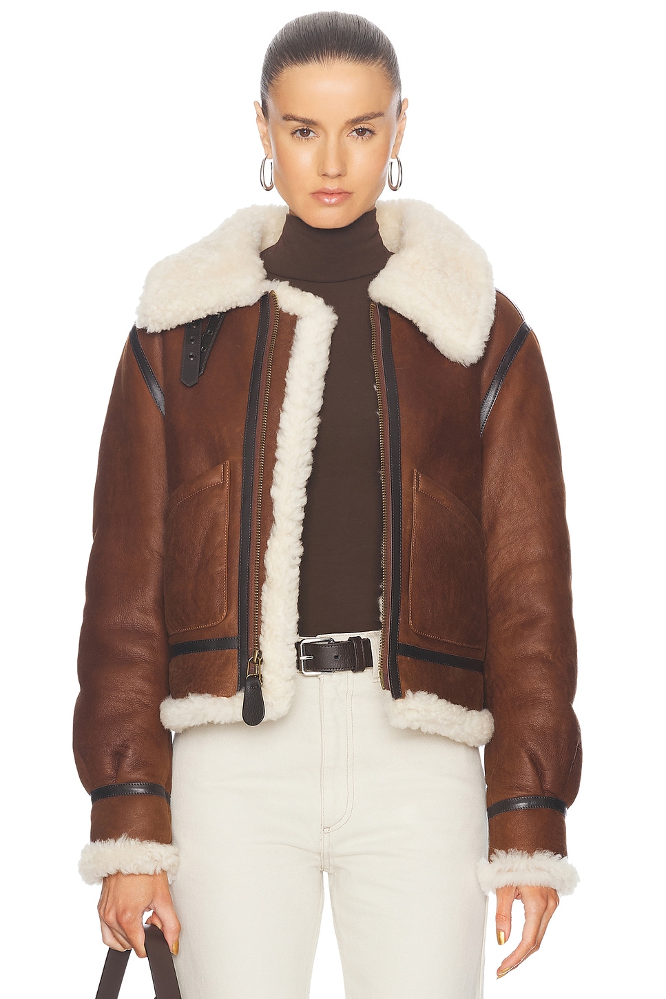 Shearling Aviator Jacket in Brown