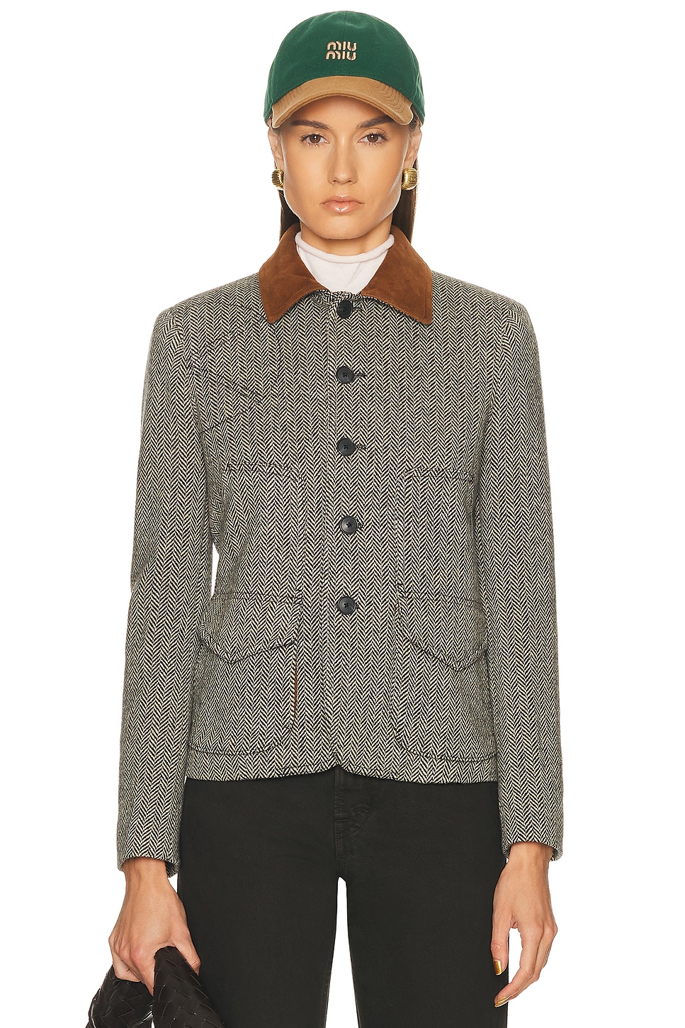 Image 1 of Polo Ralph Lauren Peplum Jacket in Black & Cream Herringbone