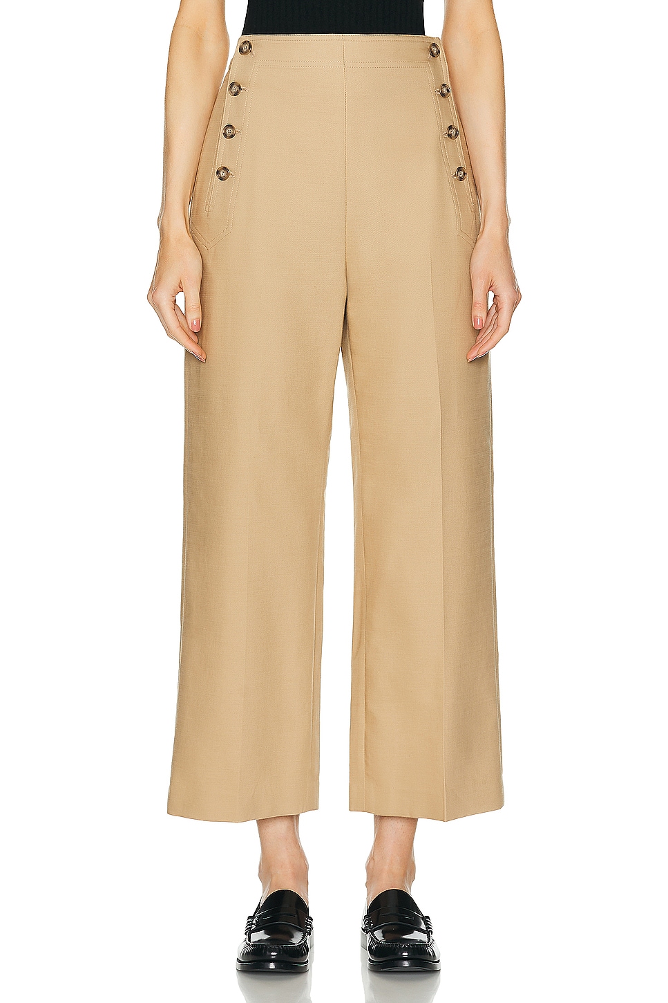 Image 1 of Polo Ralph Lauren Wide Leg Cropped Pant in Monument Tan