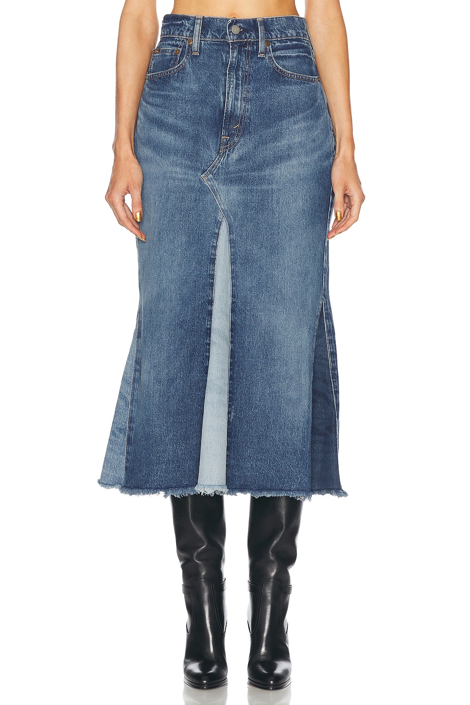 Image 1 of Polo Ralph Lauren Denim Midi Skirt in Delta Wash