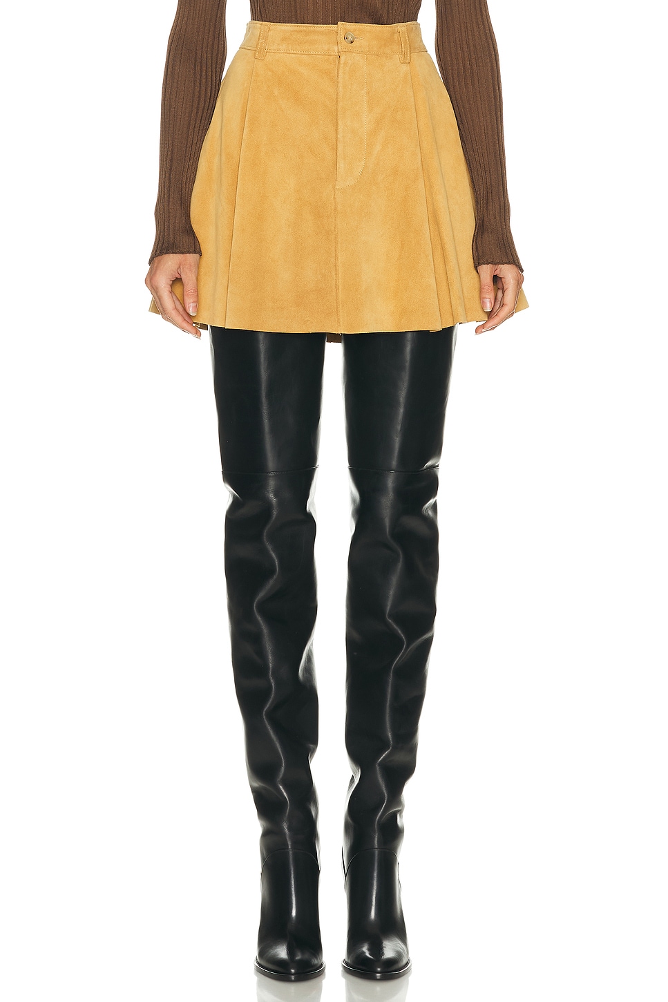 Image 1 of Polo Ralph Lauren Suede Mini Skirt in Gold Dust