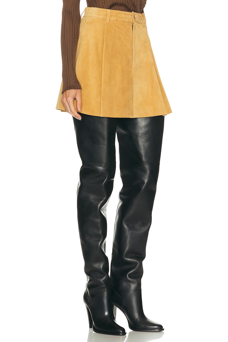 Polo Ralph Lauren High-rise Pleated Suede Skirt In Neutral