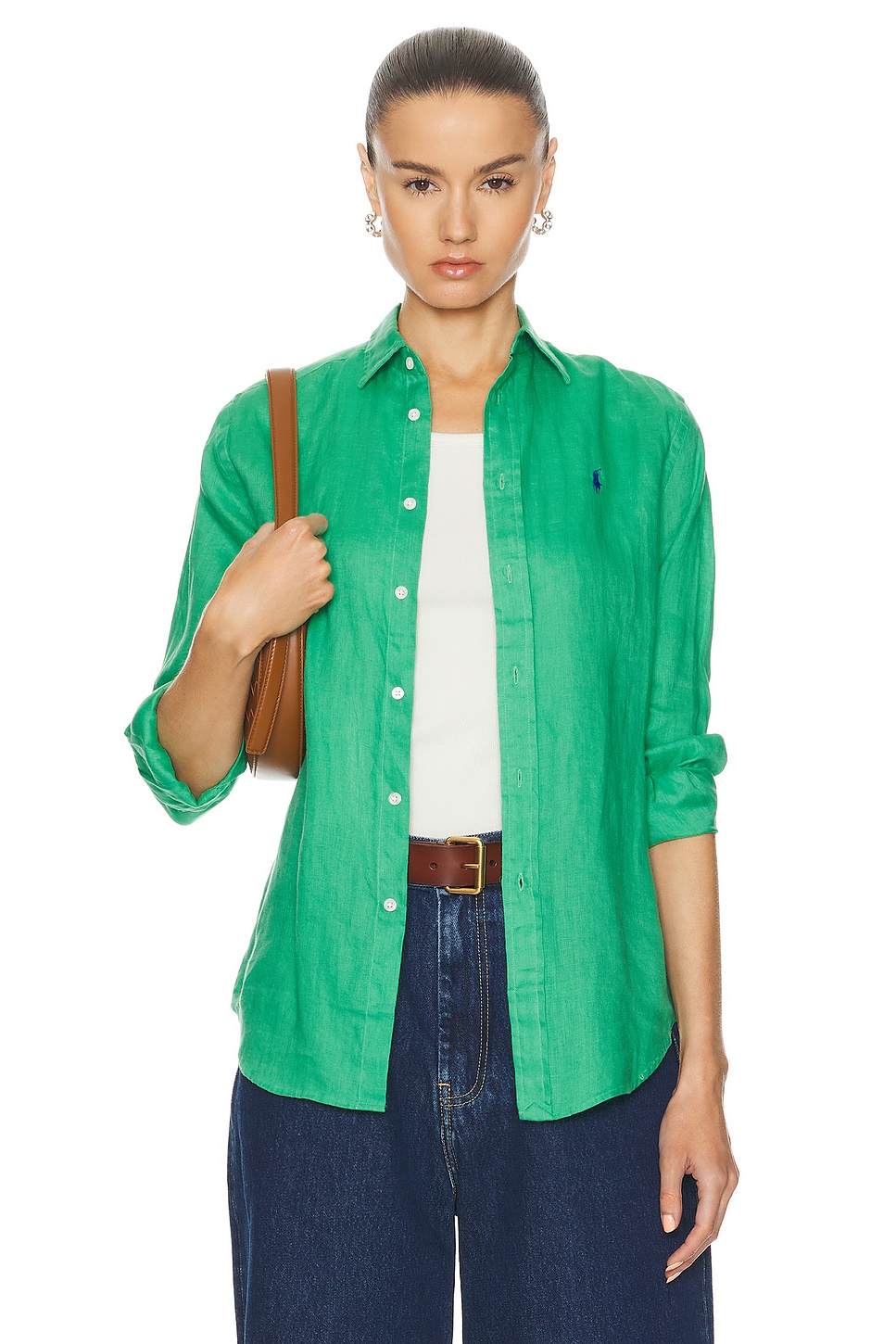 Image 1 of Polo Ralph Lauren Linen Long Sleeve Shirt in Vineyard Green