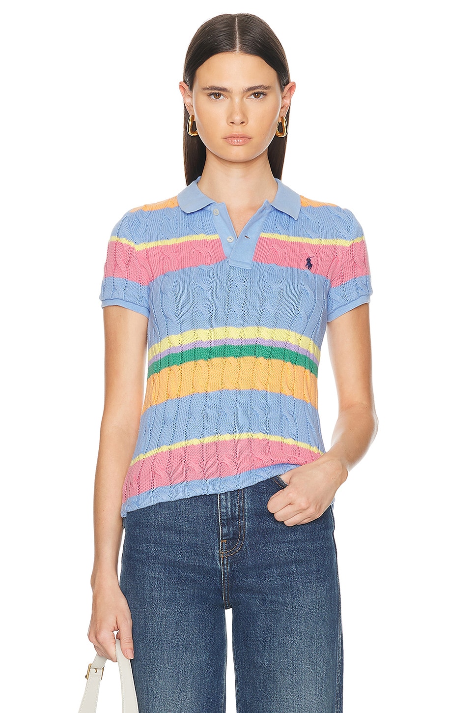 Image 1 of Polo Ralph Lauren Short Sleeve Polo Top in Light Blue Multi
