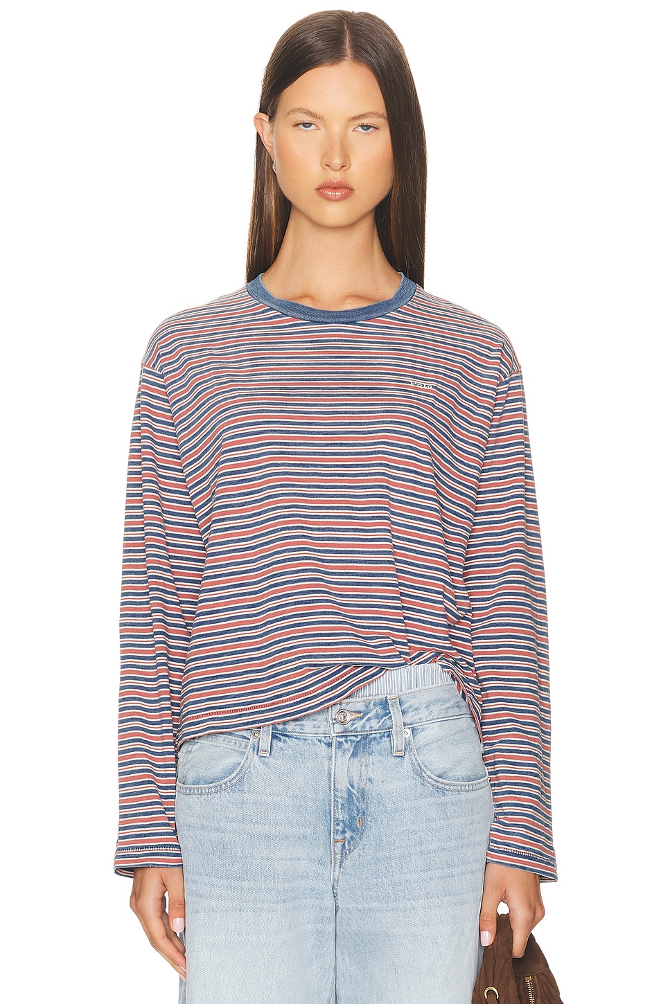 Image 1 of Polo Ralph Lauren Long Sleeve Crew Neck Top in Soft Red Multi